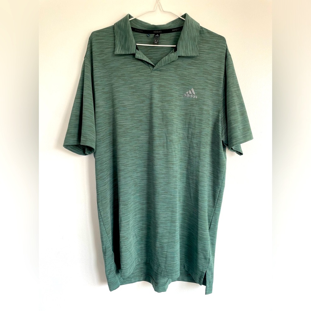 Adidas Men’s Green Golf Shirt with White and Blue Specks - Size Large